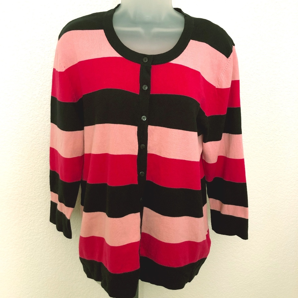 NWT!  DRESSBARN pink Striped Cardigan Sweater XL